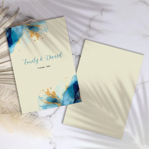 Abstract Blue & Gold Watercolor Wedding Thank You Card