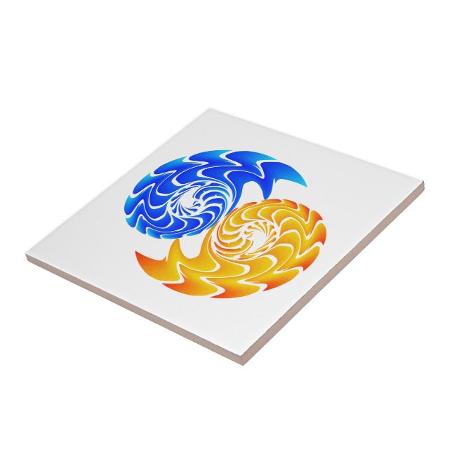 Abstract Blue Gold Yin Yang Fishes Balance Ceramic Tile (Side)