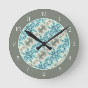 Abstract blue, gray snowflake pattern with border round clock