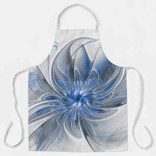 Abstract Blue Gray Watercolor Fractal Art Flower Apron