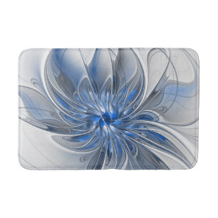 Abstract Blue Gray Watercolor Fractal Art Flower Bath Mat