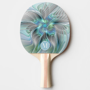 Abstract Blue Green Butterfly Fantasy Art Monogram Ping Pong Paddle