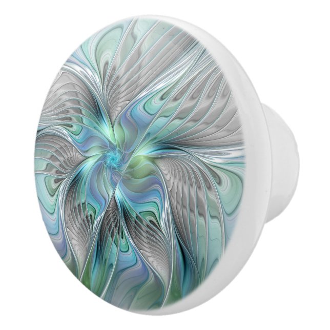 Abstract Blue Green Butterfly Fantasy Fractal Art Ceramic Knob (Right)