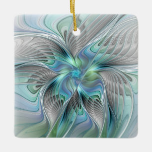 Abstract Blue Green Butterfly Fantasy Fractal Art  Ceramic Ornament