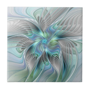 Abstract Blue Green Butterfly Fantasy Fractal Art Ceramic Tile