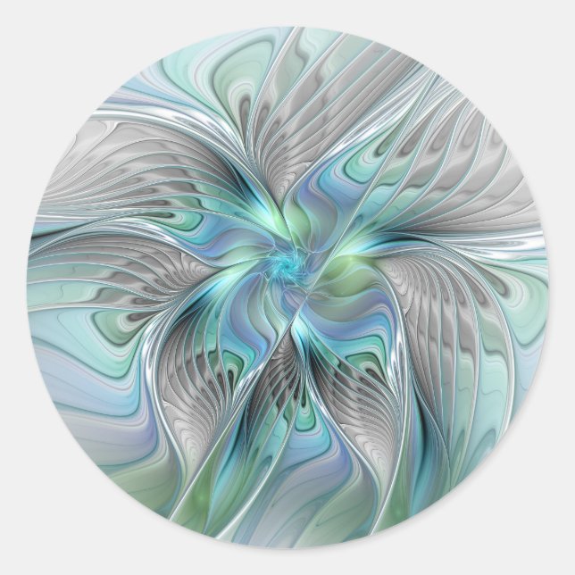 Abstract Blue Green Butterfly Fantasy Fractal Art Classic Round Sticker (Front)
