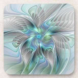 Abstract Blue Green Butterfly Fantasy Fractal Art Coaster