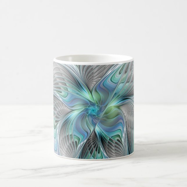 Abstract Blue Green Butterfly Fantasy Fractal Art Coffee Mug (Center)