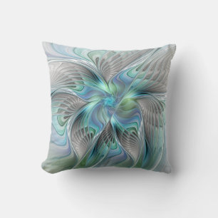 Abstract Blue Green Butterfly Fantasy Fractal Art Cushion