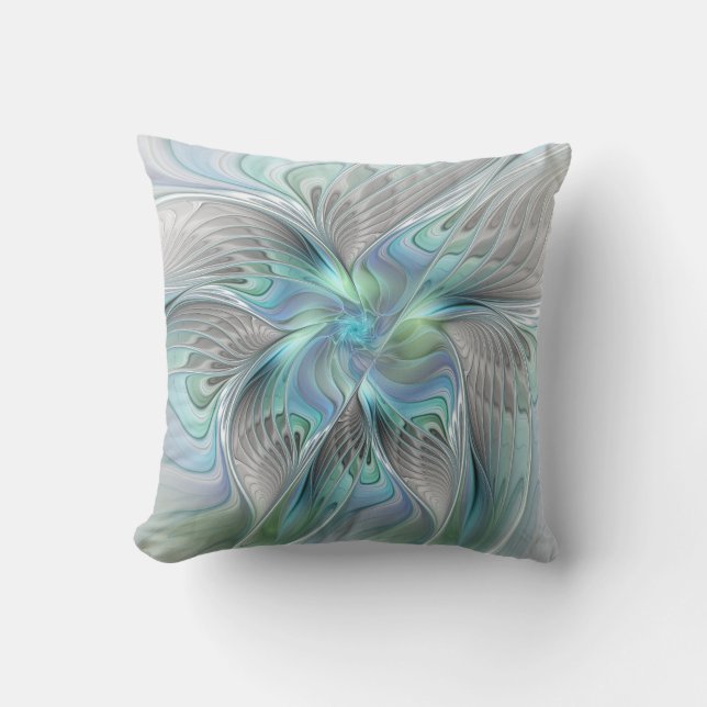 Abstract Blue Green Butterfly Fantasy Fractal Art Cushion (Front)