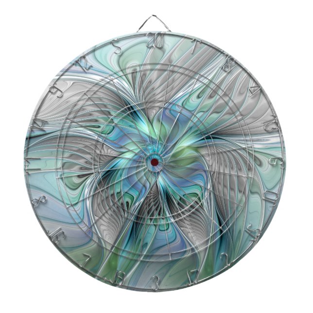 Abstract Blue Green Butterfly Fantasy Fractal Art Dartboard (Front)