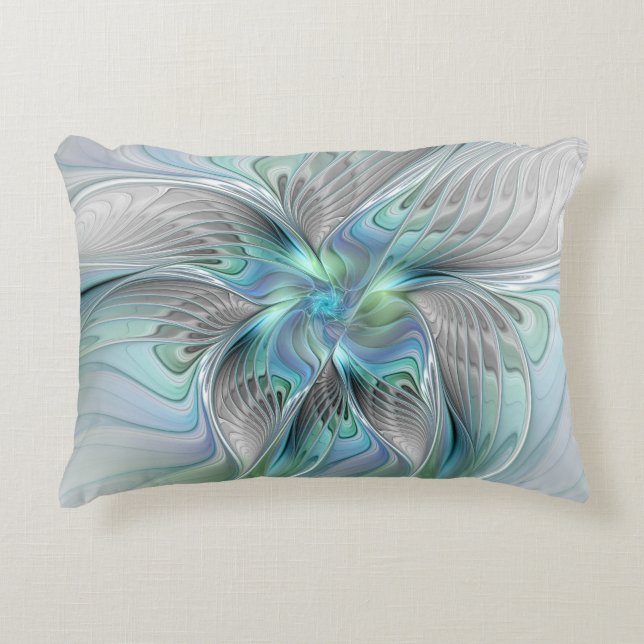 Abstract Blue Green Butterfly Fantasy Fractal Art Decorative Cushion (Front)