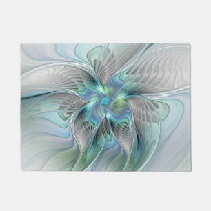 Abstract Blue Green Butterfly Fantasy Fractal Art Doormat