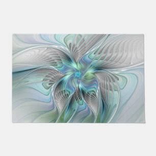 Abstract Blue Green Butterfly Fantasy Fractal Art Doormat