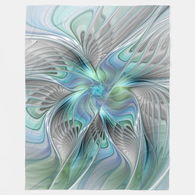 Abstract Blue Green Butterfly Fantasy Fractal Art Fleece Blanket (Front)