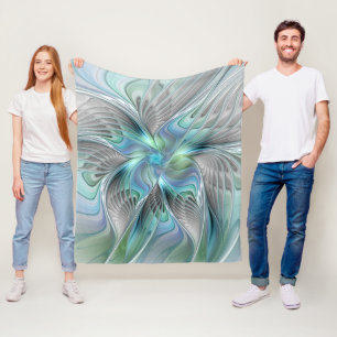 Abstract Blue Green Butterfly Fantasy Fractal Art Fleece Blanket