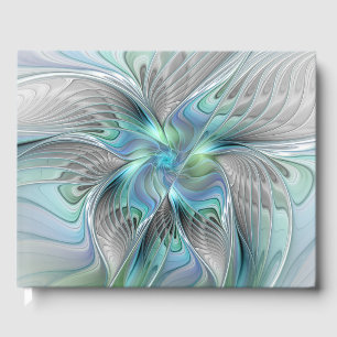 Abstract Blue Green Butterfly Fantasy Fractal Art Guest Book