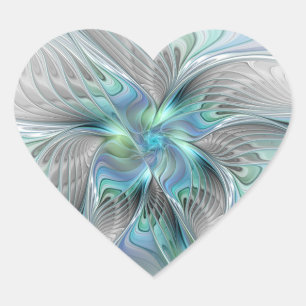Abstract Blue Green Butterfly Fantasy Fractal Art Heart Sticker