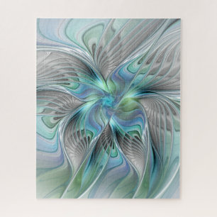 Abstract Blue Green Butterfly Fantasy Fractal Art Jigsaw Puzzle