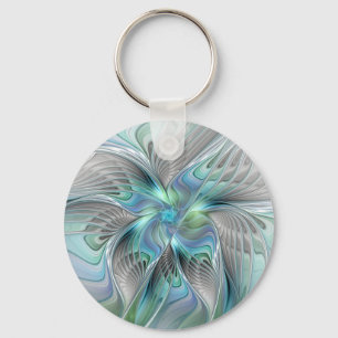 Abstract Blue Green Butterfly Fantasy Fractal Art Key Ring