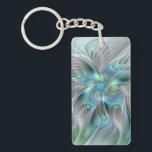Abstract Blue Green Butterfly Fantasy Fractal Art Key Ring<br><div class="desc">Modern abstract blue green fantasy butterfly.
Design for your rectangle keychain and more.</div>