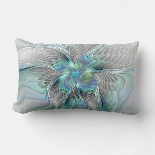 Abstract Blue Green Butterfly Fantasy Fractal Art Lumbar Cushion (Front)