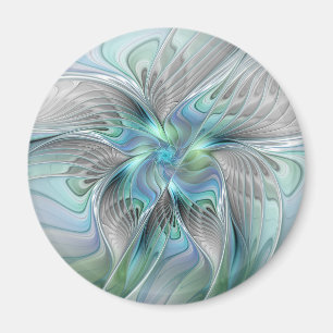 Abstract Blue Green Butterfly Fantasy Fractal Art Magnet