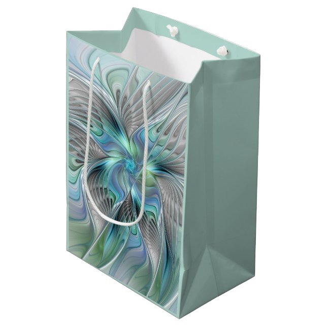 Abstract Blue Green Butterfly Fantasy Fractal Art Medium Gift Bag (Front Angled)