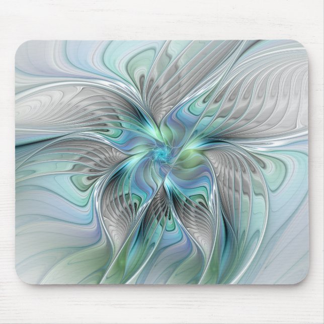 Abstract Blue Green Butterfly Fantasy Fractal Art Mouse Pad (Front)