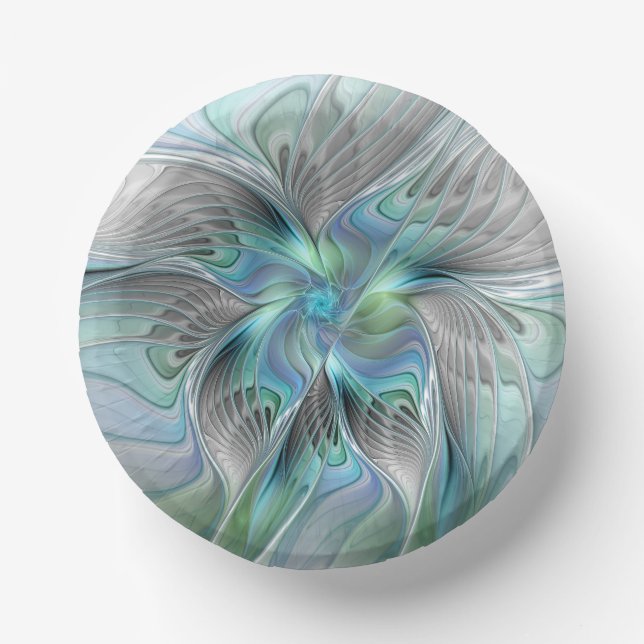 Abstract Blue Green Butterfly Fantasy Fractal Art Paper Plate (Front)