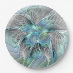 Abstract Blue Green Butterfly Fantasy Fractal Art Paper Plate
