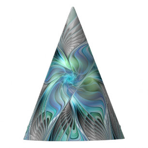 Abstract Blue Green Butterfly Fantasy Fractal Art Party Hat