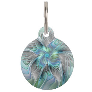 Abstract Blue Green Butterfly Fantasy Fractal Art Pet Tag