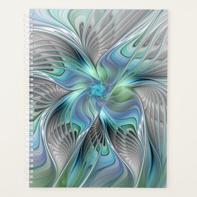 Abstract Blue Green Butterfly Fantasy Fractal Art Planner (Front)