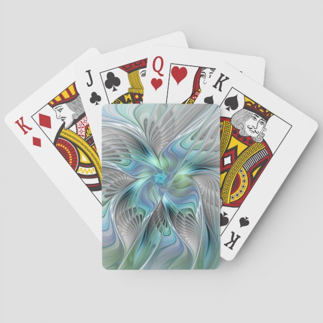 Abstract Blue Green Butterfly Fantasy Fractal Art Playing Cards (Back)