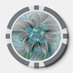 Abstract Blue Green Butterfly Fantasy Fractal Art Poker Chips