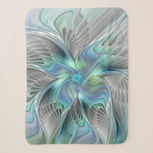 Abstract Blue Green Butterfly Fantasy Fractal Art Sherpa Blanket