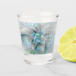 Abstract Blue Green Butterfly Fantasy Fractal Art Shot Glass