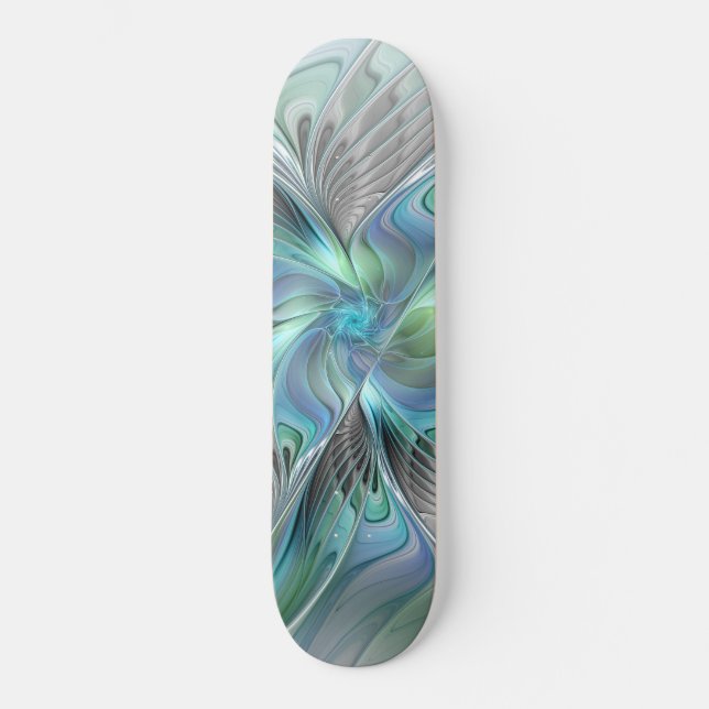 Abstract Blue Green Butterfly Fantasy Fractal Art Skateboard (Front)