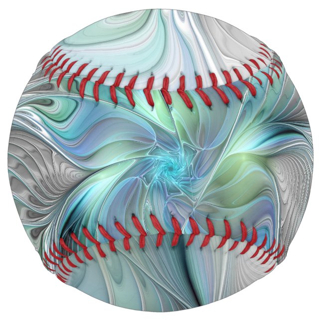Abstract Blue Green Butterfly Fantasy Fractal Art Softball (Front)