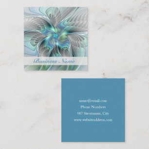 Abstract Blue Green Butterfly Fantasy Fractal Art Square Business Card