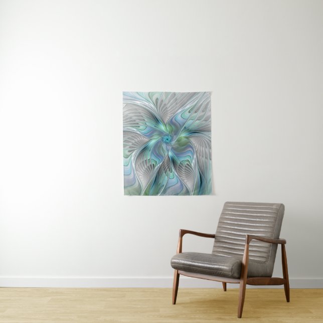 Abstract Blue Green Butterfly Fantasy Fractal Art Tapestry (In Situ)