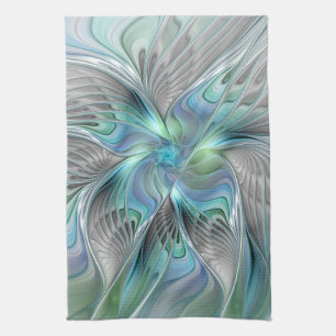 Abstract Blue Green Butterfly Fantasy Fractal Art Tea Towel