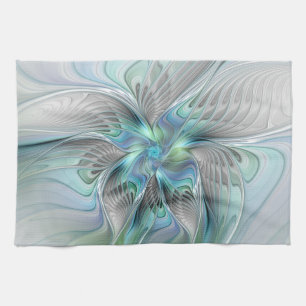 Abstract Blue Green Butterfly Fantasy Fractal Art Tea Towel