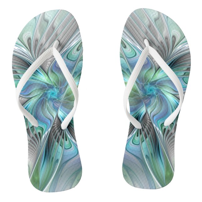 Abstract Blue Green Butterfly Fantasy Fractal Art Thongs (Footbed)