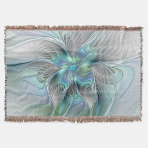 Abstract Blue Green Butterfly Fantasy Fractal Art Throw Blanket