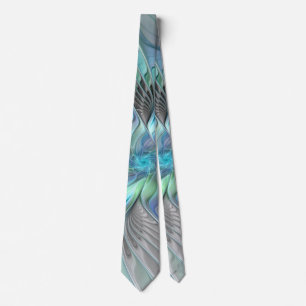 Abstract Blue Green Butterfly Fantasy Fractal Art Tie