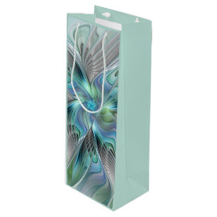 Abstract Blue Green Butterfly Fantasy Fractal Art Wine Gift Bag