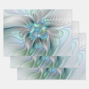 Abstract Blue Green Butterfly Fantasy Fractal Art Wrapping Paper Sheet