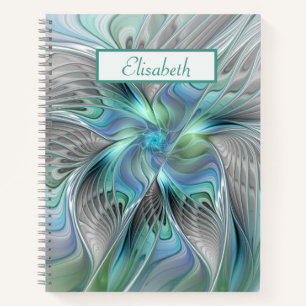 Abstract Blue Green Butterfly Fantasy Fractal Name Notebook